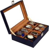 Leather World Watch Box Organizer 8 Slots Watch Storage Holder And Jewelry Case Collection Box Vegan Leather For Men And Women With Transparent Display