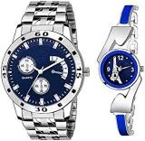 Lectose Analogue Men's & Women's Watch Blue Dial Multi Colored Strap Pack Of 2