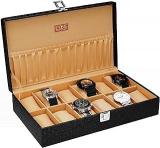 LEDO Men's And Women's Watch Box Holder Organizer Case In 12 Slots Of Watches In PU Leather With Royal Black Color