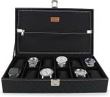 LEDO Unisex Watch Box Holder Organizer In 12 Slots Of Watches In PU Leather With Black Color