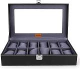 LEDO Unisex Watch Box Organizer Case In 12 Slots Of Watches In Black & Gray