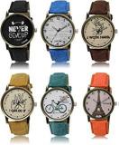 LOREM Retro Analogue Unisex Watch Multicolored Dial Multi Colored Strap Pack Of 6