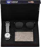 LORENZ Gift Box Combo Of Men's Grey Dial Watch, Grey Wallet & Black Wayfarer Sunglasses | CM 3034SN1 WL 25