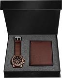 LORENZ Men's Luxury Leather Wallet And Analog Watch Combo Set Brown, 5G CUHL XQAR