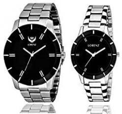 LORENZ Women's And Men's Black Dial Analogue Couple Watch Combo Am 2A