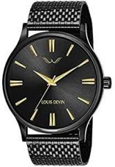 LOUIS DEVIN LD BK047 GLDBLK Black Metal Chain Analog Wrist Watch for Men