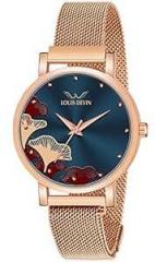 LOUIS DEVIN Rose Gold Plated Mesh Chain Analog Wrist Watch for Women Black/Blue/Rose Gold Dial | RG162