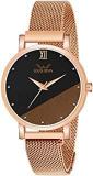 LOUIS DEVIN Rose Gold Plated Mesh Chain Analog Wrist Watch For Women RG142 BLK