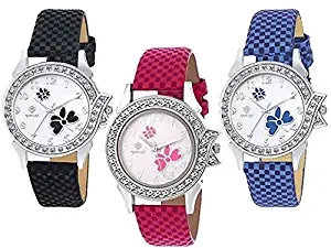 Analogue Multicolour Dial Quartz Movement Women's Watches Combo of 3