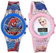 Matrix Kids Pair Spiderman/Frozen/Marvel Avengers/Unicorn Digital Watch Set for Kids with Disco LED Lights Boys & Girls