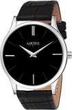 Matrix Men's Signature Two Hands & Cut Glass With Leather Strap Analog Watch Black / White Dial