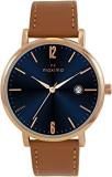 Maxima Attivo Collection Analog Blue Dial With Rose Gold Case And Brown Leather Strap Men's Watch O 66650LMGR