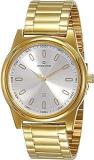 Maxima Stainless Steel Analog Silver Dial Unisex Watch 34753Cmgy, Gold Band