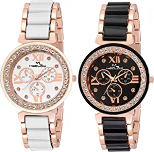 MECLOW Analogue Black and White Dial Watch for Women Set of 2