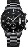 Men's Chronograph Quartz Watches Waterproof With Stainless Steel Band Black Dial 2309