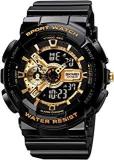 Men's Digital Sports Watch, LED Square Large Face Analog Quartz Wrist Watch With Multi Time Zone Waterproof Stopwatch