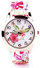 Analog Multi Colour Dial Floral Print Belt Women Watch & Girls Watch Pnk Floral M