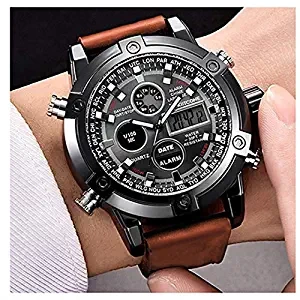 Analogue Digital Men's Watch Multicolor Dial Brown Colored Strap