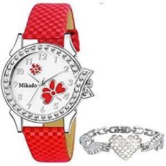 Mikado Analogue Off White Dial Women's & Girls Watch Off White Dial Red Colored Strap