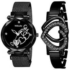 Mikado Black Heart Analog Watch for Women Watch and Bracelet Analog Watch for Women