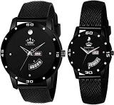 Montvitton Mesh Strap Analog Day And Date Functioning Unisex Wrist Watch For Couple