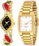 NEO VICTORY Analogue Unisex Watch Multicolored Dial Gold Colored Strap