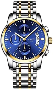 NIBOSI Chronograph Men's Watch Blue Dial Gold & Silver Colored Strap