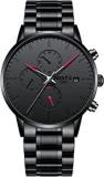 NIBOSI Men's Watches Analog Minimalist Black Dial Watches For Men Business Chronograph Casual Watches With Stainless Steel Strap Date