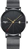 NIBOSI Stainless Steel Men Analog Black Dial Colored Strap Watch, Black Band