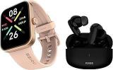 Noise Pulse Go Buzz Smart Watch With Advanced Bluetooth Calling, Rose Pink & Newly Launched Buds Connect Truly Wireless In Ear Earbuds With 50H Playtime, Quad Mic With ENC, Instacharge Carbon Black