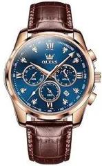 OLEVS Chronograph Classic Analogue Leather Watch for Men Blue