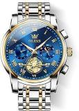 OLEVS chronograph Men's Stainless Steel Watch Blue Dial Silver Colored Strap