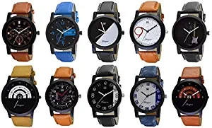 Analog Men's Watch Assorted Dial Multicolour Strap Pack of 10