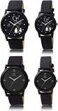 OM DESIGNER Analog Unisex Adult Watch Black Dial, Black Colored Strap Pack Of 4