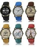 Om Designer Analogue Antique Multicolor Fancy Stylish Dial With Multicolor Belt Unisex For Men & Women Pack Of 6