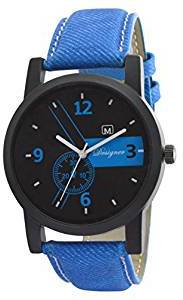 OM DESIGNER Analogue Black Dial Blue Belt Mens & Boys Watch OM88