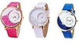 Om Designer Analogue Diamond White Dial Watch For Girls And Women Pack Of 2 New Design 01 Pink White Blue