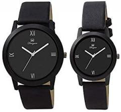 OM DESIGNER Analogue Unisex Watch Black Dial Black Colored Strap Pack of 2