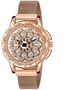 Analogue 360 Degree Rotating Dial Rhinestone Magnetic Mesh Strap Women's Watch