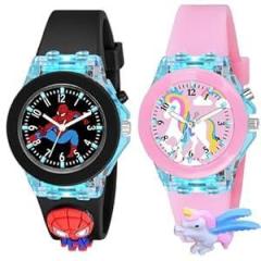 ON TIME OCTUS Kids Analouge Multi Color Light Cute 3D Cartoon Character Boy's and Girl's Watch Multicolour Dial & Colored Strap, Pack of 2