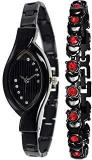 PAPIO Diamond Studded Analogue Black Dial Women's Watch With Black Color Bracelet P WC 5008