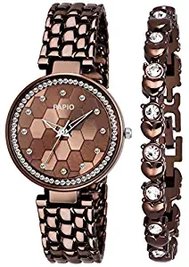 Diamond Studded Analogue Brown Dial Women's Watch with Brown Color Bracelet P WC 5004