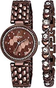 PAPIO Diamond Studded Analogue Brown Dial Women's Watch with Brown Color Bracelet P WC 5006