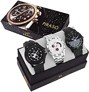 PIRASO Analogue Black Dial Men's and Boy's Watch Combo Set of 3