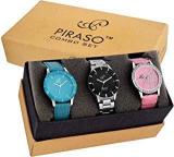 PIRASO Analogue Blue Black Pink Dial Combo Of 3 Watches Pw3 06 For Women's