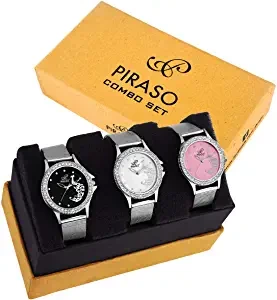 Piraso Analogue Pink, White, Black Dial Women's Watch Combo PW3 47