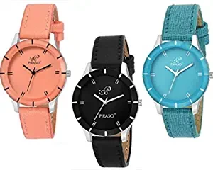 PIRASO Special Super Quality Analog Watches Combo Look Like Pretty for Girls and Women's Pack of 3 605 BLK ORG Sky