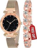 Premium Analogue Women's Rose Gold Magnet Watch With Rosegold Bracelet With Gift Box