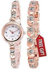 Premium Girl's Special Quality Different Heart Shape Bangle Analog Watch with Rose Gold Bracelet Pack of 2