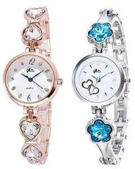 Premium Luxury Analogue Girl's Watch Multicolour Dial Womens Standard Colored Strap Pack of 2